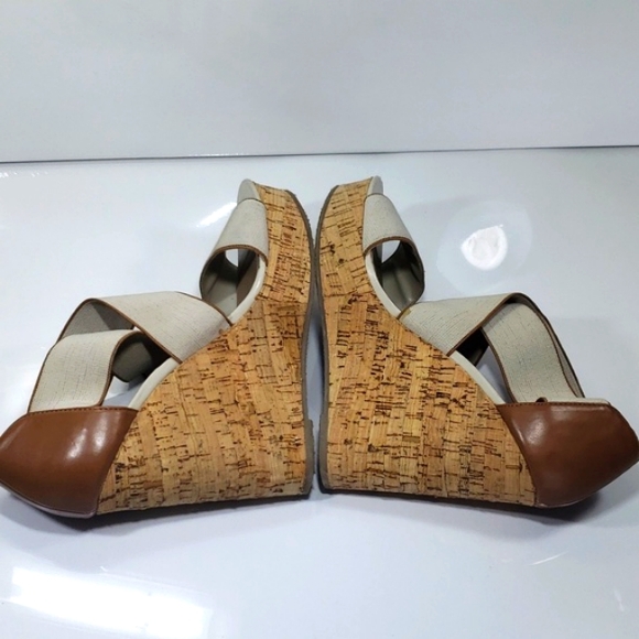 Steve Madden | Platform Wedge Cork Sandal  Beige Brown High Straps Size 9 - Picture 6 of 15